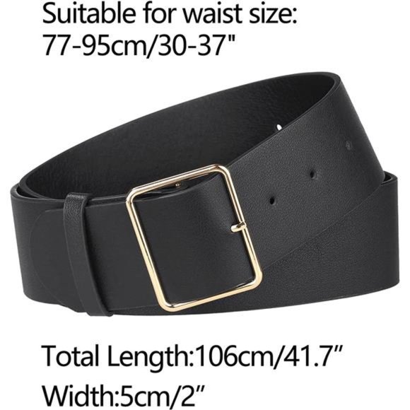 Allegra K PU Leather Belts Metal Pin Buckle 2 Inches Wide Belt for Dress Pants